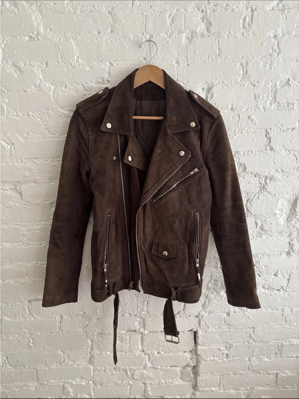 Blk Dnm Suede Leather Moto Jacket Maroon/Brown Unisex Medium